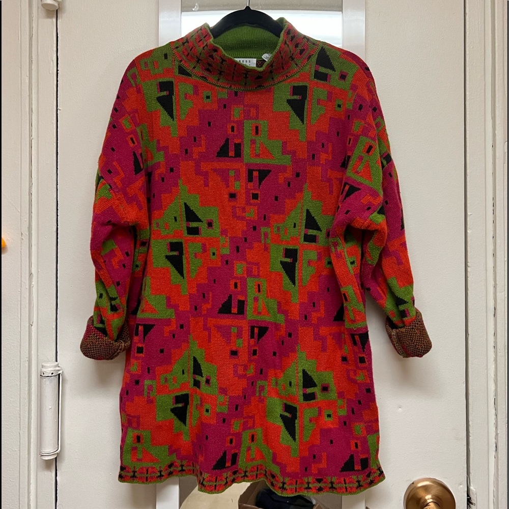 Vintage geometric mock neck sweater